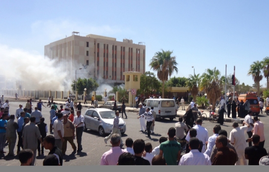 The aftermath of a bombing outside the South Sinai security HQ